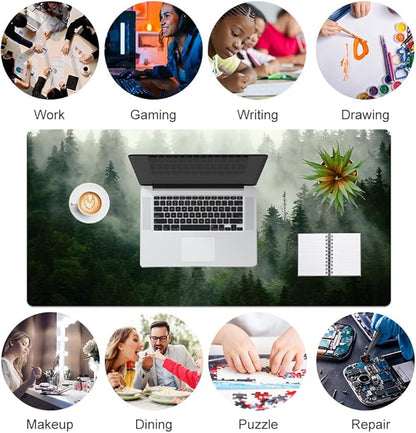 QIYI Large Mouse Pad, Extended Desk Mat for Desktop, PU Leather Waterproof Gaming Mousepad, Computer Desk Accessories Protector Writing Pads for School Office Home 31.5" x 15.7" - Misty Forest