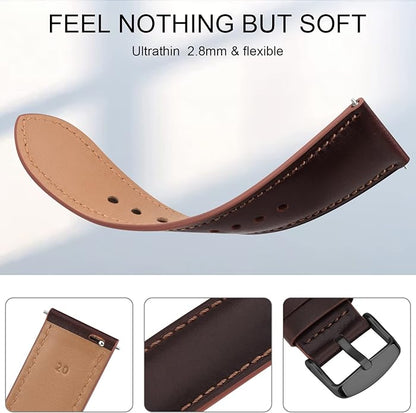 Vancle Quick Release Genuine Leather Watch Band 20mm 22mm Watch Strap, Top Grain Leather Watch bands for Men Women