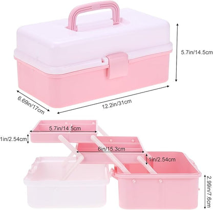 Hair Accessories Organizer, Tackle Box Craft Storage Portable Folding Toolbox, Plastic Tool Box with Handle for Sewing Supplies, Medicine, Art Supplies, Nails Accessories 12.5inch Dusty Pink