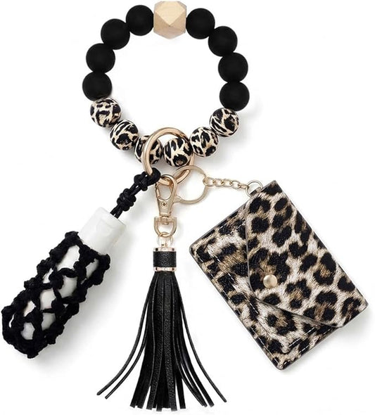BIHRTC Silicone Key Ring Bracelets Wristlet Keychain Wallet with Net Chapstick Holder for Women