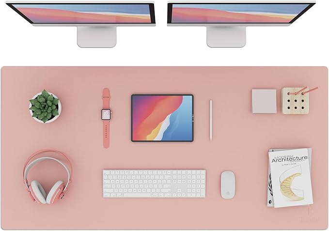 K KNODEL Large Office Leather Desk Mat, Mouse and Keyboard Pad, Computer and Laptop Mat, Desktop Protector and Cover, Writing Pad and Blotter (47.2"x23.6", Pink)