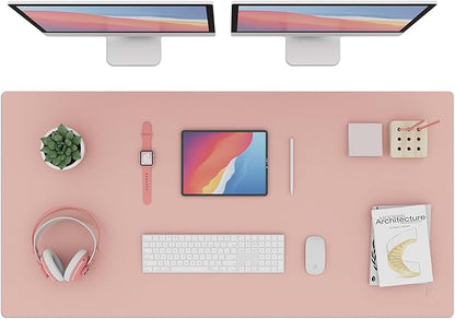 K KNODEL Large Office Leather Desk Mat, Mouse and Keyboard Pad, Computer and Laptop Mat, Desktop Protector and Cover, Writing Pad and Blotter (47.2"x23.6", Pink)