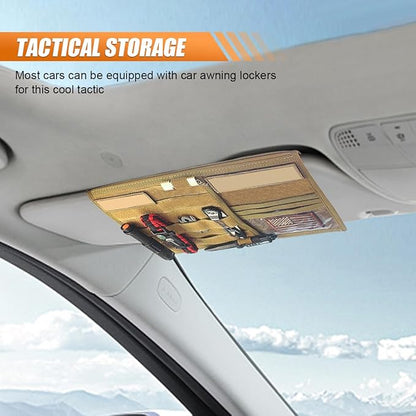ZIMISI Tactical Molle Car Visor Organizer, 600D Oxford Cloth Truck Visor Molle Panel Sunshade Storage Pouch Holder with Multi-Pocket, Tactical Gear Car Sun Visor Organizer for Most Cars (Khaki)