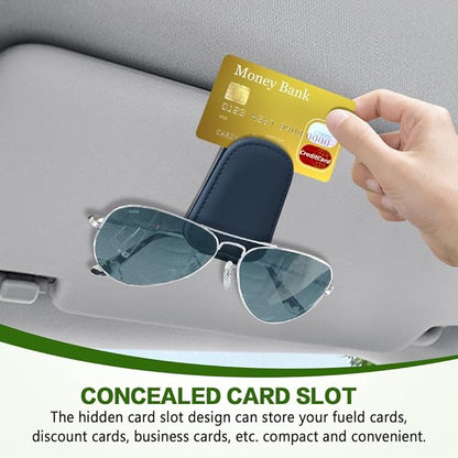 Sunglass Holder for Car, Sunglasses Clip for Car Visor, Magnetic Leather Vehicle Eyeglass Hanger Clip, Auto Ticket Card Glasses Organizer Clamp Accessories for SUV Sedan (Blue)