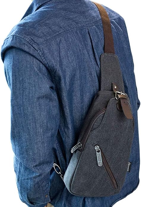 Hebetag Leather Sling Bag Crossbody Backpack for Men Women Travel Outdoor Camping