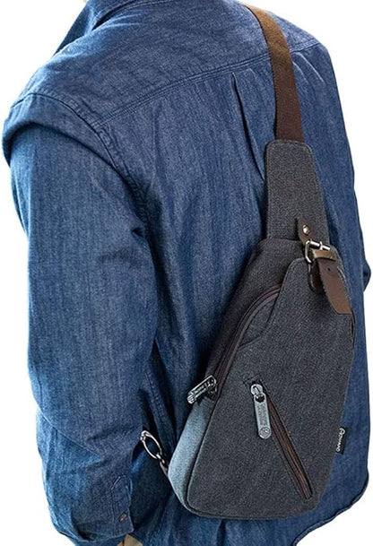 Hebetag Leather Sling Bag Crossbody Backpack for Men Women Travel Outdoor Camping
