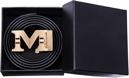 Dubulle Designer Ratchet Belt for Men Leather Fashion Adjustable Automatic Buckle Sliding Removable Dress Casual