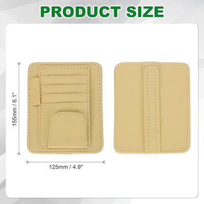 PATIKIL 1 Pcs Car Sun Visor Organizer, 6.1 x 4.9 Inch PU Leather Vehicle Storage Pouch Holder for Sunglasses Card Pen Driver License Car Accessories, Beige