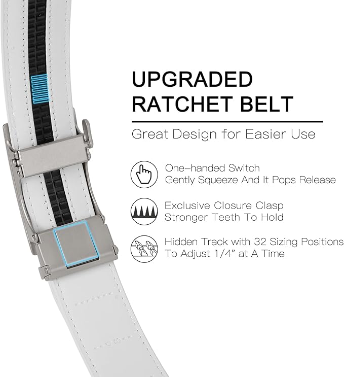 SENDEFN Men's Leather Belt Automatic Ratchet Buckle Slide Belt for Dress Casual Trim to Fit with Gift Box