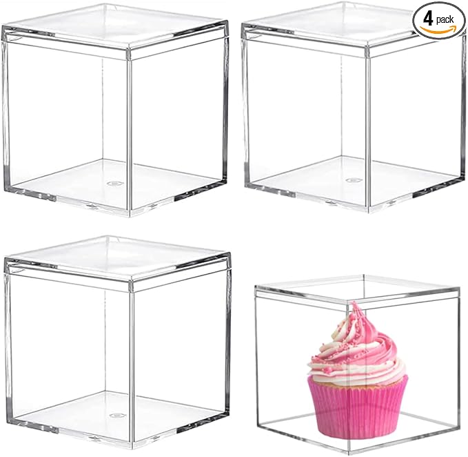 Acrylic Box Clear Display Boxes with Lids 4.73x4.73x4.73Inch Plastic Square Containers, Decorative Boxes Large Acrylic Storage Boxes for Collectibles,Wedding, Valentine's Day Party, Treats, Jewelry
