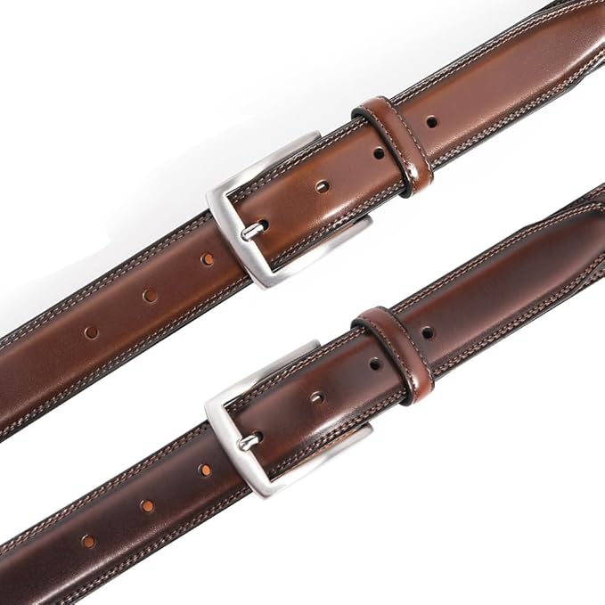Mens Genuine Leather Dress Belt for Men, Handmade, 100% Cow Leather,Classic Casual and Business Belt Prong Buckle