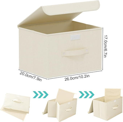 Fabric Storage Bins Cube Organizers with Flip-Top Lid and Handles,Storage Boxes for Organizing Home,Office,and Closet,Beige,3 Pack 10.2 X 7.9 X 6.7 in