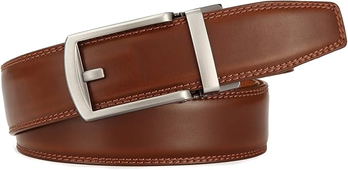 Lingli Men's Belt,Ratchet Dress Belt with Automatic Buckle Brown/Black-Trim to Fit-35mm wide