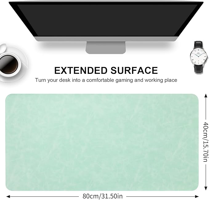 Desk Pad Soft PU Leather Extra Large Mouse Pad Laptop Computer Desk Mat Table Blotter Flat Smooth Waterproof Non-Slip Desktop Protector Writing Pad for Office and Home (Light Green, 120x43cm)