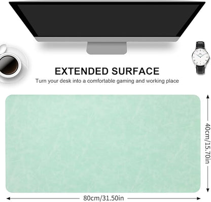 Desk Pad Soft PU Leather Large Mouse Pad Laptop Computer Desk Mat Table Blotter Flat Smooth Waterproof Non-Slip Desktop Protector Writing Pad for Office and Home (Light Green, 80x40cm)