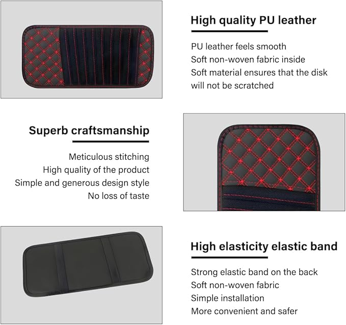 2PCS Car CD Visor Storage Cases, Sun Visor Organizer Disc Holder with 10 DVD Storage Sleeves, Vehicle Sunshade Anti-Scratch Leather CD Case Wallet for Car Truck SUV (Red)