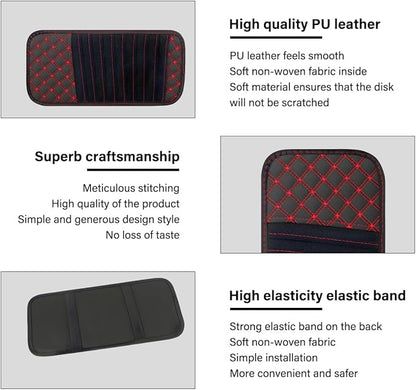 2PCS Car CD Visor Storage Cases, Sun Visor Organizer Disc Holder with 10 DVD Storage Sleeves, Vehicle Sunshade Anti-Scratch Leather CD Case Wallet for Car Truck SUV (Red)
