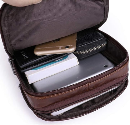 Hebetag Small Leather Sling Shoulder Bag Messenger Pack for Men Women Outdoor Travel Business