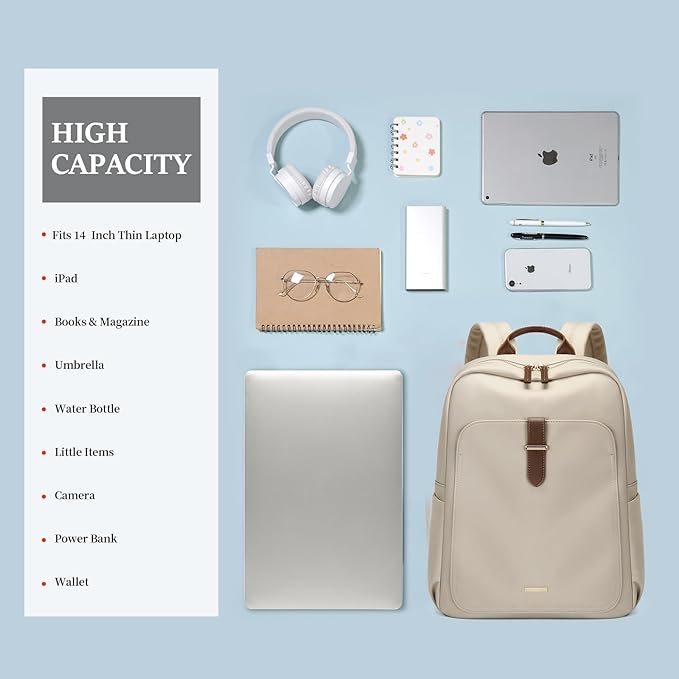 Laptop Backpack for Women,Carry on Travel Backpack Casual Work Business Backpacks Purse College,14 Inch,Apricot