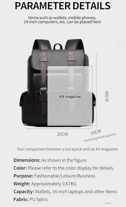 Retro men's business plaid backpack can hold a 15.6-inch laptop, women's stylish travel waterproof leather backpack. (black-15.7inch)