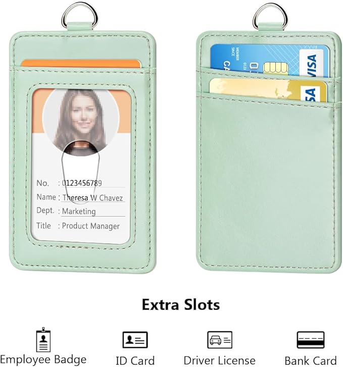 Leather Badge Holder and Adjustable Retractable Lanyards, Quick Release Buckle and Safety Breakaway Lanyards with Swivel Metal Clasp for Offices, Staff, Students, Employees