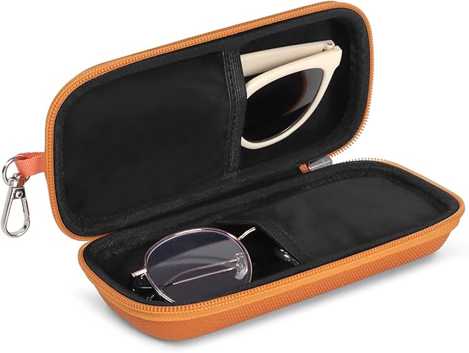 Double Eyeglasses Case Hard Shell Dual Sunglasses Organizer with Zipper Closure Travel Eyewear Storage for Vehicle