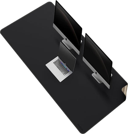 MAIDERN Leather Desk Mat, XXL 70.8” x 31.5” Reversible Office Desk Pad Mat, Cork & Leather Large Mouse pad for Desk, Waterproof Computer Desk Mat for Gaming Home Office (Black)