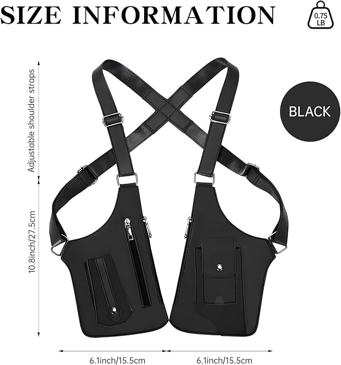 Double Shoulder Armpit Bag for Men, Anti-Theft Underarm Shoulder Holster Bag with Adjustable Strap, Hidden Phone Wallet Pocket for Travel & Daily Commute (Black)