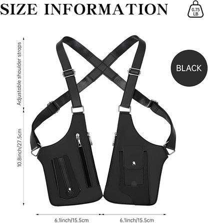 Double Shoulder Armpit Bag for Men, Anti-Theft Underarm Shoulder Holster Bag with Adjustable Strap, Hidden Phone Wallet Pocket for Travel & Daily Commute (Black)