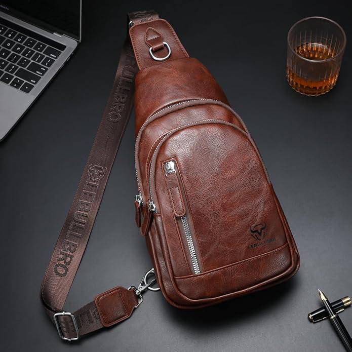 Crossbody Bags for Men Leather Sling Bags Mens Chest Bag Backpack Travel Hiking Fishing Outdoor Sports