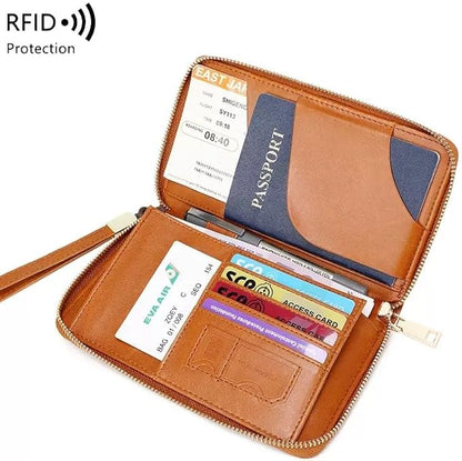 Multi-Functional RFID Passport Wallet,Travel Wallet for Men & Women,With zipper, anti-theft passport holder，Slim Leather Cover for Credit Cards, Tickets, Cash (Black)
