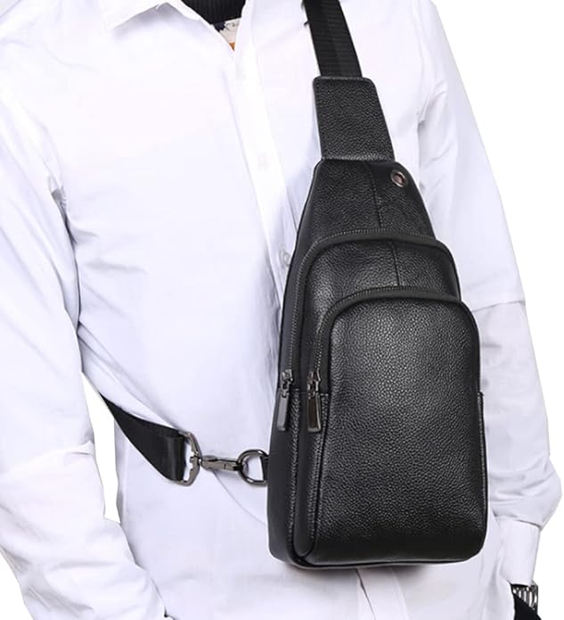 Hebetag Leather Sling Bag Crossbody Backpack for Men Women Travel Outdoor Camping