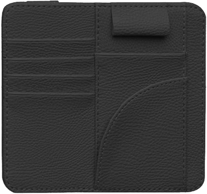 Voroly Car Sun Visor Organizer PU Leather Car Visor Sunglass Holder Card Holder Black