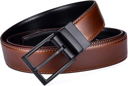 beltox fine Men's Dress Belt Leather Reversible 1.25" Wide Rotated Buckle Gift Box