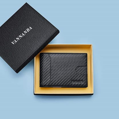 VANNANBA Minimalist Wallet for Men with Money Clip|ID Window|Large Capacity with 12 Card Slots|RFID Blocking,Carbon Fiber Front Pocket Credit Card Holder with Gift Box(Carbon Black)