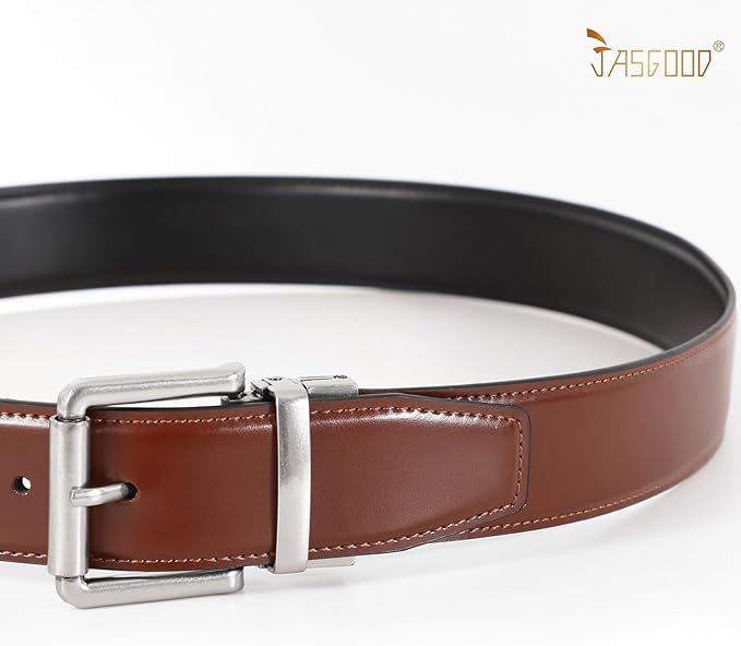 JASGOOD Men's Belt, Reversible Leather Belts for Men for Dress Pants, One Reverse For 2 Sides Casual Belt
