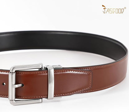 JASGOOD Men's Belt, Reversible Leather Belts for Men for Dress Pants, One Reverse For 2 Sides Casual Belt