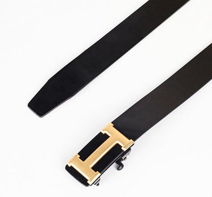 Aurolran Men&Womens Leather Dress Belt Business Automatic Buckle Belt Color-Black Silver Gold