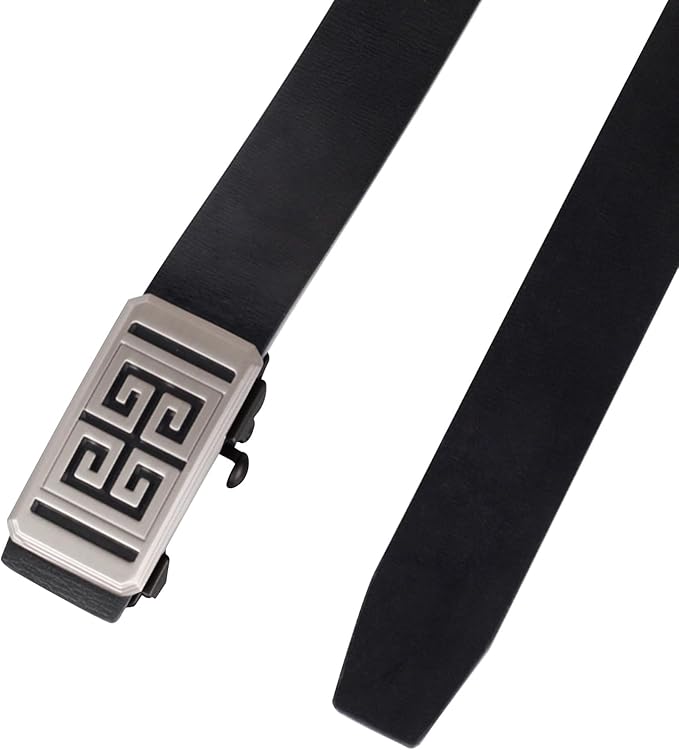 Aurolran Men&Womens Leather Dress Belt Business Automatic Buckle Belt Color-Black Silver Gold