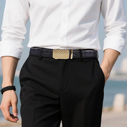 Barry.Wang Mens Belts Leather Ratchet Automatic Buckle Slide Click 1 3/8" Designer Dress Fashion Classic Casual Work Business