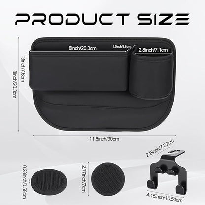 BBTO 2 Pack Car Seat Gap Filler Organizer with Cup Holder, Universal Fit Premium Leather Car Seat Gap Filler Organizer with Card Slots for SUV Truck, Drop-Proof Essentials, Durable and Washable