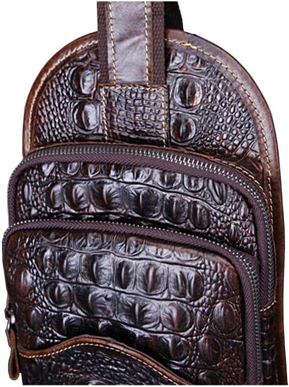 Hebetag Crocodile Genuine Leather Sling Crossbody Bag for Men Travel Outdoor Hunting Hiking Camping Shoulder Chest Pack Backpack Daypack Coffee