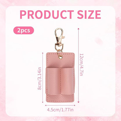 2pcs Anti Lost Pen Holders, Portable Double Badge Pen Holder Keychain Clip PU Leather Pencil Pouch Accessories for Teachers Nurses Students Office Workers