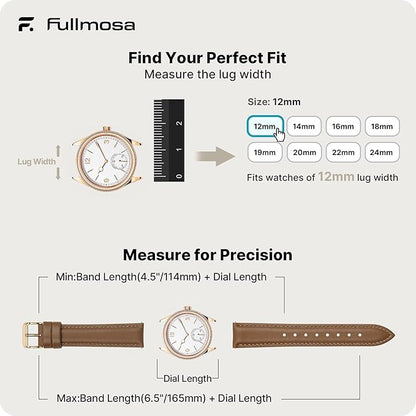 Fullmosa Watch Band, Quick Release Leather Watch Strap for Men Women, Replacement Bands Width 12mm 14mm 16mm 18mm 19mm 20mm 21mm 22mm 24mm
