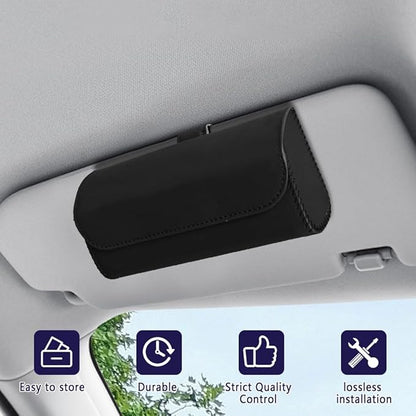 Sunglasses Holder for Car Sun Visor, Sunglass Organizer for Car, Magnetic Leather Eyeglasses Protective Storage Case, Waterproof Glasses Organizer Visor Accessories for Vehicles (Black)
