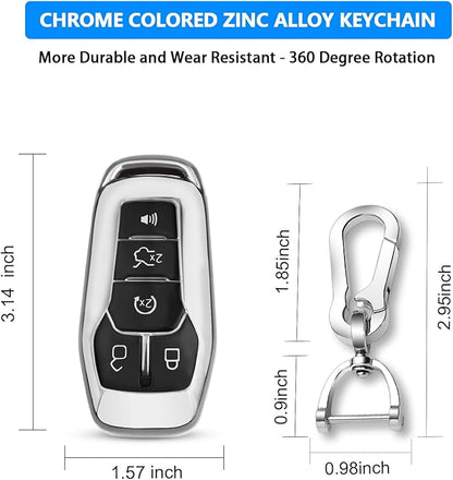 QBUC Ford Key Fob Cover with Keychain, Shell Compatible with Ford Explorer, F150, Lincoln MKC, MKX, MKZ, Fusion, Mustang, Edge Remote Vehicle Accessories (Silver)