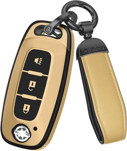 For Nissan Key Fob Cover Accessories- Matte TPU Key Fob Cover with Leather Keychain for 2023 2024 2025 2026 Rogue Pathfinder Versa 2025 2026 Sentra Patrol Armada Smart and More
