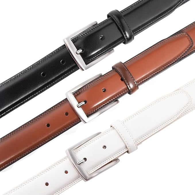 Mens Genuine Leather Dress Belt for Men, Handmade, 100% Cow Leather,Classic Casual and Business Belt Prong Buckle