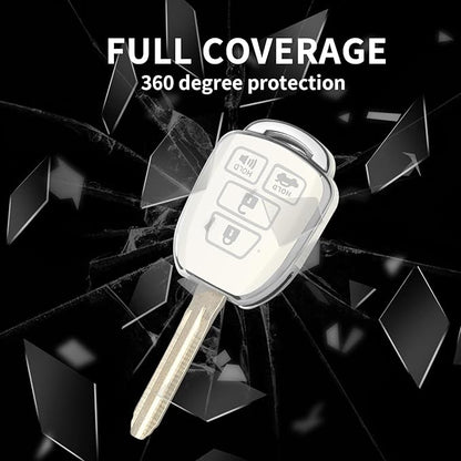 MILD EAST for Toyota Key Fob Cover with Metal Key Chain, Silver Edge Soft TPU Key Fob Shell Case for 2012-2019 Camry Corolla Tacoma, White