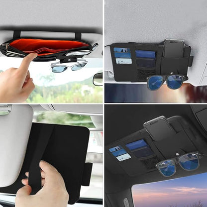 1 Pack Car Sun Visor Organizer, Sunglasses Holder for Car Sun Visor, Auto Interior Accessories Pocket Organizers Can Store for Sunglasses, Documents, Cards, Pen, Drivers License (Black)